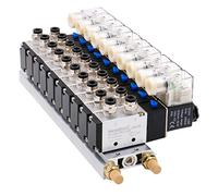 Heschen 10 Space Manifold Solenoid Valve 4V210-08 24VDC PT1/4 inch 5 Way 2 Position with Base Muffler 4mm Quick Fittings Set