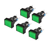 Heschen 16mm Rectangle Momentary Push Button Switch 1NO 1NC 5Pin 24V LED Lamp 5 Pack (Green)