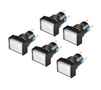 Heschen 16mm Rectangle Momentary Push Button Switch 1NO 1NC 5Pin 24V LED Lamp 5 Pack (White)