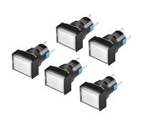 Heschen 16mm Rectangle Push Button Switch, 1NO 1NC, White, Latching Type, 220VAC LED Lamp, 5pcs