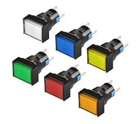 Heschen 16mm Rectangle Push Button Switch, Latching Type, 1NO 1NC, Red Blue Yellow White Green Orange, 12V LED Lamp