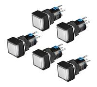 Heschen 16mm Square Latching Push Button Switch 1NO 1NC 220V LED Lamp 5 Pack (White)