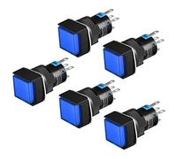 Heschen 16mm Square Momentary Push Button Switch 1NO 1NC 5Pin 12V LED Lamp 5 Pack (Blue)