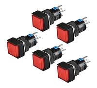 Heschen 16mm Square Momentary Push Button Switch 1NO 1NC 5Pin 12V LED Lamp 5 Pack (Red)
