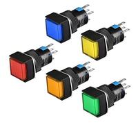 Heschen 16mm Square Momentary Push Button Switch 1NO 1NC Red Blue Yellow Green Orange 12V LED Lamp