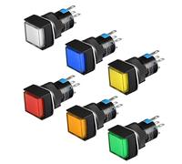 Heschen 16mm Square Push Button Switch, Latching Type, 1NO 1NC, Red Blue Yellow White Green Orange, 12V LED Lamp