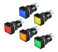 Heschen 16mm Square Push Button Switch, Momentary Type, 1NO 1NC, Red Blue Yellow Green Orange, 220V LED Lamp