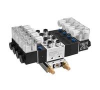 Heschen 4V230C-08 Electrical Pneumatic 4 Solenoid Valve Manifold Set,24V DC, PT 1/4" 5 Way 3 Position Central Closed, Complete Kit with Manifold Base, Muffler, Quick Fittings (4-Station)