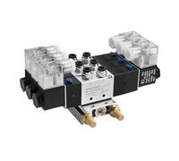 Heschen 4V230C-08 Electrical Pneumatic Triple Solenoid Valve Manifold Set, 24V DC, PT 1/4" 5 Way 3 Position Central Closed, Complete Kit with Manifold Base, Muffler, Quick Fittings (3-Station)