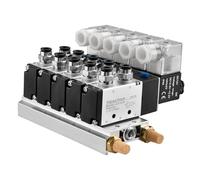Heschen Electrical Pneumatic 5 Solenoid Valve, 4V210-08, PT1/4'', 5 Way 2 Position, Manifold Base Muffler Quick Fittings Set (DC 12V)