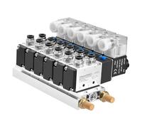 Heschen Electrical Pneumatic 6 Solenoid Valve, 4V210-08, DC12V Coil, PT1/4'' Port, 5 Way 2 Position, Manifold Base, Muffler, Quick Fittings Set