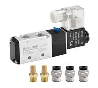 Heschen Electrical Pneumatic Solenoid Valve 4V210-08 12VDC PT1/4 5 Way 2 Position Single Coil Pilot-Operated Electric CE with Fittings and Muffler