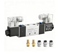 Heschen Electrical Pneumatic Solenoid Valve 4V220-08 PT1/4 5 Way 2 Position Double Coil Pilot-Operated Electric CE with Fittings and Muffler (12VDC)