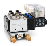 Heschen Electrical Pneumatic Triple Solenoid Valve 4V210-08 DC 12V PT1/4 5 Way 2 Position Manifold Base Muffler Quick Fittings Set