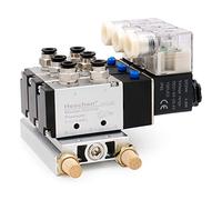 Heschen Electrical Pneumatic Triple Solenoid Valve 4V210-08 DC 24V PT1/4 5 Way 2 Position Manifold Base Muffler Quick Fittings Set