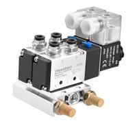 Heschen Electrical Pneumatic Twin Solenoid Valve 4V210-08 DC 12V PT1/4 5 Way 2 Position Manifold Base Muffler Quick Fittings Set