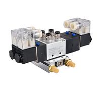 Heschen Electrical Pneumatic Twin Solenoid Valve, 4V230C-08, 12VDC, PT1/4, 5 Way 3 Position, Manifold Base, Muffler, Quick Fittings Set, CE