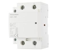 Heschen Household AC Contactor, HS1-100, Ie 100A, 2 Pole 1NO 1NC, AC 220/240V Coil Voltage, 35mm DIN Rail Mount