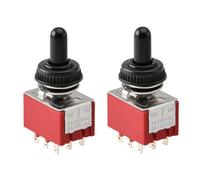 Heschen Miniature Toggle Switch MTS-303 ON-OFF-ON 3PDT 9 Pin, 2A 250V, 5A 125V, with Waterproof Cover, Pack of 2