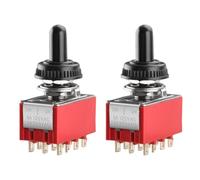 Heschen Miniature Toggle Switch, MTS-403, ON-OFF-ON, 4PDT, 12 Pin, 2A 250V, 6A 125V, with Waterproof Cover, Pack of 2