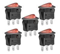 Heschen Red Round Rocker Switch Round ON-OFF SPST 3 Terminals 10A 250VAC UL VDE 5Pack