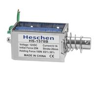 Heschen Solenoid Electromagnet, HS-1578B, DC12V 4.8A, 25mm Stroke, Force 50N, Push Pull Type, Open Frame, Linear Motion