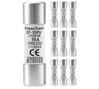 Heschen ST-10PV 10-Pack Solar PV Fuse 16A 1000V DC | TÜV Certified 10x38mm gPV Photovoltaic Fuse Link for Solar Combiner Box, Off-Grid RV & Inverter Protection, 33kA Breaking Capacity, IEC 60269-6