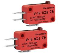 Heschen V-15-1C25 Micro Switch SPDT Button Type 20A 250VAC 2 Pack | pin plunger actuator, 3/16 inch spade terminal, 1no 1nc contact, microwave oven door switch, arcade button, limit control