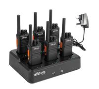 HESENATE HT66 PMR446 Walkie Talkies for Adults, Long Range Rechargeable 2 Way Radio with 6 Way Charger, USB-C Charging, 16 Channels, VOX, for School, Construction, Warehouse, Outdoor (Black, 6 Pack)