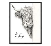 HesenDot 30x40cm Funny Highland Cow Bathroom Wall Art, Black Plastic Frame | Are You Pooping Farm Animal Black and White Canvas Print,Rustic Farmhouse Powder Room Toilet Restroom Nursery Décor