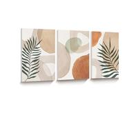HesenDot Abstract Botanical Wall Art Set of 3, 30x40CM Neutral Plant Framed Canvas Prints, Beige Green Boho Aesthetic Wall Decor for Living Room Bedroom Bathroom Office Home