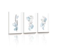 HesenDot Blue Floral Framed Wall Art Set of 3, 30x40CM Watercolour Flowers Line Canvas Print, Boho Minimalist Botanical Aesthetic Home Decoration for Living Room Bedroom Bathroom Study Apartment