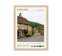 HesenDot Castle Combe Framed Wall Art,30x40cm Wiltshire Scenery Canvas Print,Natural OAK Wood Frame,Classic Urban Landmark Poster Wall Decor for Living Room Bedroom Office Gallery,Set of 1