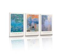 HesenDot Claude Monet Framed Wall Art,Impressionist Waterlily Canvas Prints,30x40CM Aesthetic Botanical Wall Decor,Classic Painting Posters Home Decor for Living Room Bedroom Bathroom Study,Set of 3