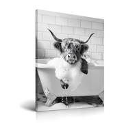 HesenDot Funny Bathroom Wall Art,Highland Cow in the Bathtub Framed Poster,30x40CM Cute Cow Taking a Bubble Bath Canvas Print,Lovely Animal Picture Home Decor for Kid Bedroom Nursery,Set of 1