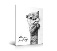 HesenDot Funny Otter Bathroom Wall Art, Are You Pooping Whimsical Canvas Print, 30x40cm Black and White Animal Picture, Cute Otter Poster Wall Décor for Bathroom Toilet Restroom Nursery, Set of 1