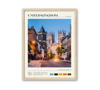 HesenDot Natural OAK Wood Frame Wall Art,30x40cm York Minster Scenery Canvas Print Poster,Classic Urban Landmark Framed Wall Decor for Living Room Bedroom Office,Set of 1