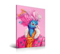 HesenDot Pink Peacock Framed Wall Art,30x40CM Funky Hipster Canvas Print,Quirky Animal in Fur Fashion Picture Preppy Home Decor for Living Room Bedroom Bathroom,Set of 1
