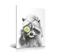 HesenDot Raccoon with Cucumber Mask Framed Wall Art,30x40cm Funny Racoon Canvas Print, Whimsical Black and White Wall Decor,Cute Animal Poster for Bathroom Kid Room Bedroom Nursery, 1 Pack