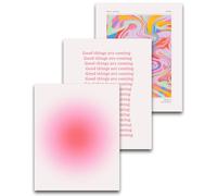 HesenDot Retro Gradient 30x40cm Unframed Canvas Prints,Pink Aura Wall Art Set of 3,Lovely Psychedelic Poster Decoration for Bathroom Living Room Bedroom Girl Apartment
