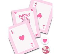 HesenDot Unframed Pink Lucky You Wall Art Set of 3,30x40cm Trendy Queen of Hearts Canvas Prints,Playing Card Posters Pictures,Lovely Home Decoration for Bathroom Living Room Bedroom