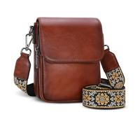 HESHE Leather Small Crossbody Bags for Women RFID Blocking Cell Phone Purse Anti-Theft Travel Bag with Wide Straps, Brown, S