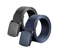 Heshebuy 2 Pieces Nylon Canvas Belt for Men and Women Commuter All-match Automatic Buckle Belt Outdoors, Military Tactical Belt For Leisure Sports (Black+Navy Blue)