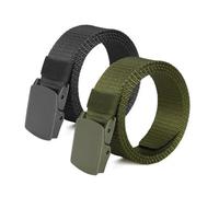 Heshebuy 2 Pieces Nylon Canvas Belt for Men and Women Commuter All-match Automatic Buckle Belt Outdoors, Military Tactical Belt For Leisure Sports (Black+Army Green)