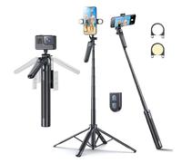 Hesheng phone tripod,71" tripod for iphone,360°Rotation with Wireless Remote,Portable Aluminum Cellphone Stand,Vlog/Live Stream/Video Recording Compatible with iPhone Android, Camera(with light)