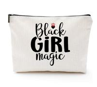 heshengzaixian Black Girl Magic Cosmetic Bag, African American Woman Makeup Bag, Nogrit Gifts for Black Women Girls,Waterproof Zipper Linen Toiletry Beauty Bag Travel Case Accessories Pouch