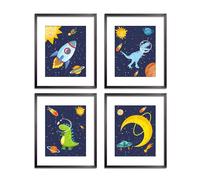 Dinosaur Wall Art Posters, Outer Space Planet Wall Art Décor For Boys Room, Nursery Room Décor, Animal Décor For Boys BedRoom, Set Of 4( Unframed)(8X10inch,)