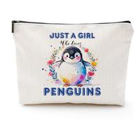 heshengzaixian Just A Girl Who Loves Penguins Cosmetic Bag,Lovely Polar Animals Makeup Bag,Gift for Penguin Lovers, Waterproof Zipper Linen Toiletry Beauty Bag Travel Case Accessories Pouch