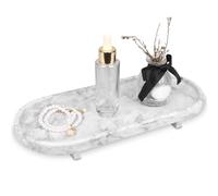HESHIBI Marble Oval Bathroom Vanity Tray with Leg,Natural Stone Small Decorative Tray,Soap Dispenser Dresser Top Perfume Home Kitchen Toilet Tray for Soap Bottles, Key Trinket Ring Tray (White Grey)