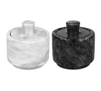 HESHIBI Marble Salt Cellar with Lid, White and Black Stone Salt and Pepper Bowl Box Container Jar Holder Well Keeper Dish Pig Crock